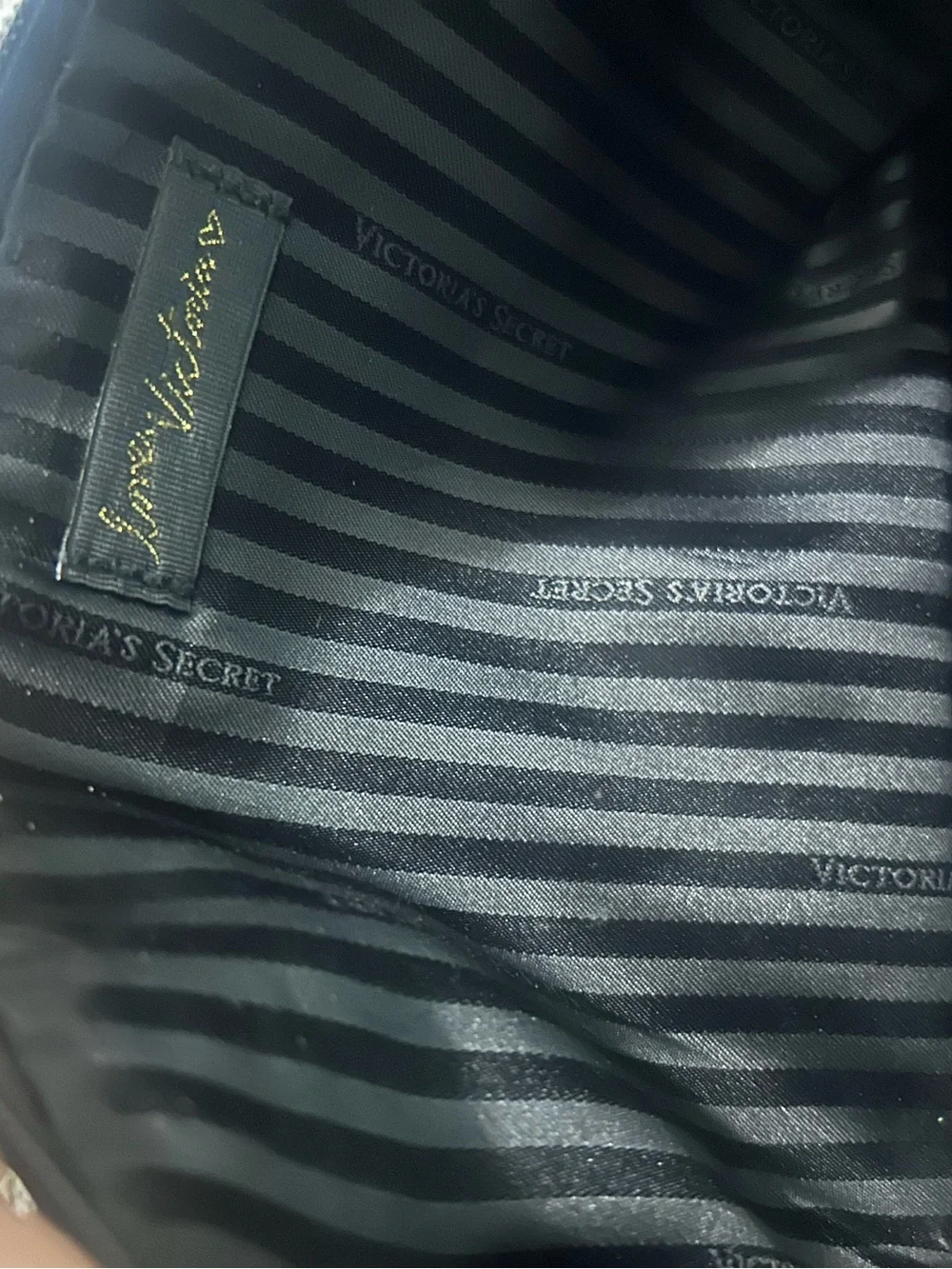 Victoria's Secret Black Quilted Zip Pouch with Lip Patch